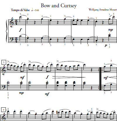 Bow And Curtsey Sheet Music and Sound Files for Piano Students